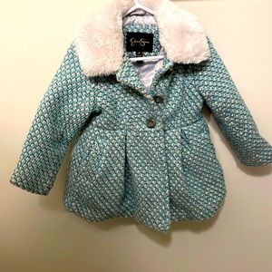 Jessica Simpson Girl’s Tweed Peacoat with Faux Fur Collar - Size 2T